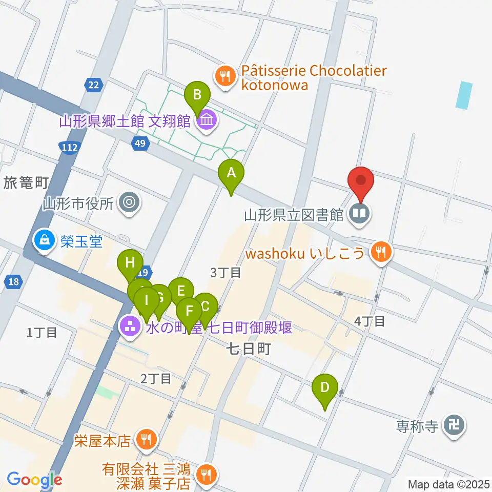 山形県生涯学習センター遊学館周辺のカフェ一覧地図