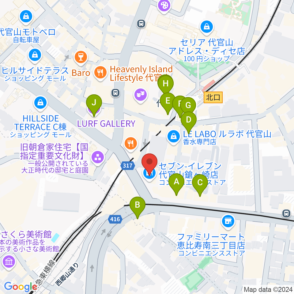 代官山B1FLAT周辺のカフェ一覧地図