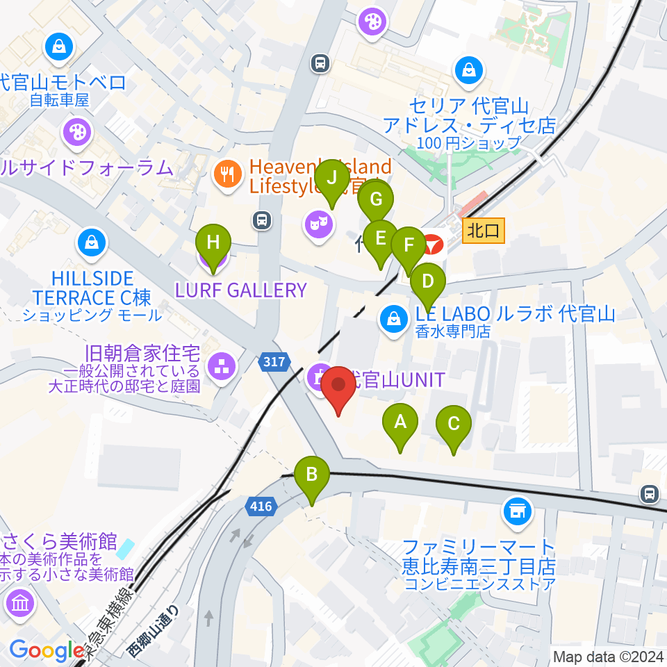 代官山B1FLAT周辺のカフェ一覧地図