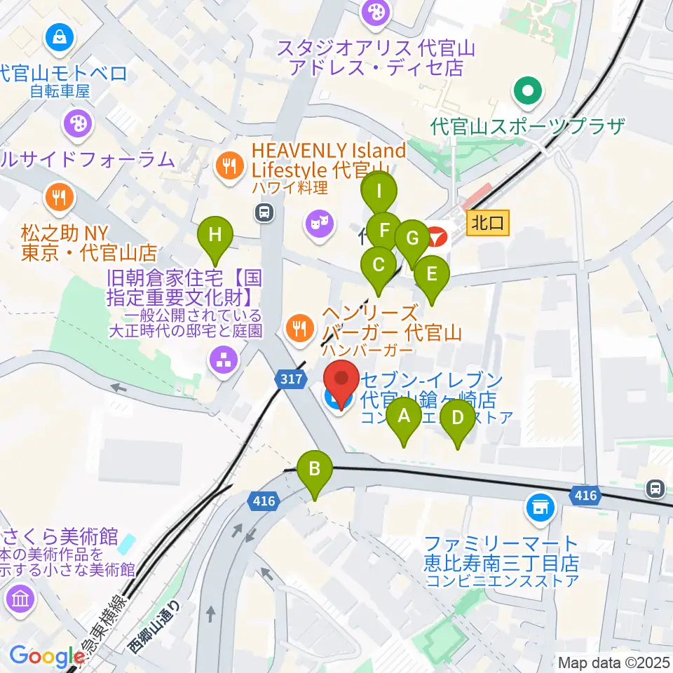 代官山B1FLAT周辺のカフェ一覧地図