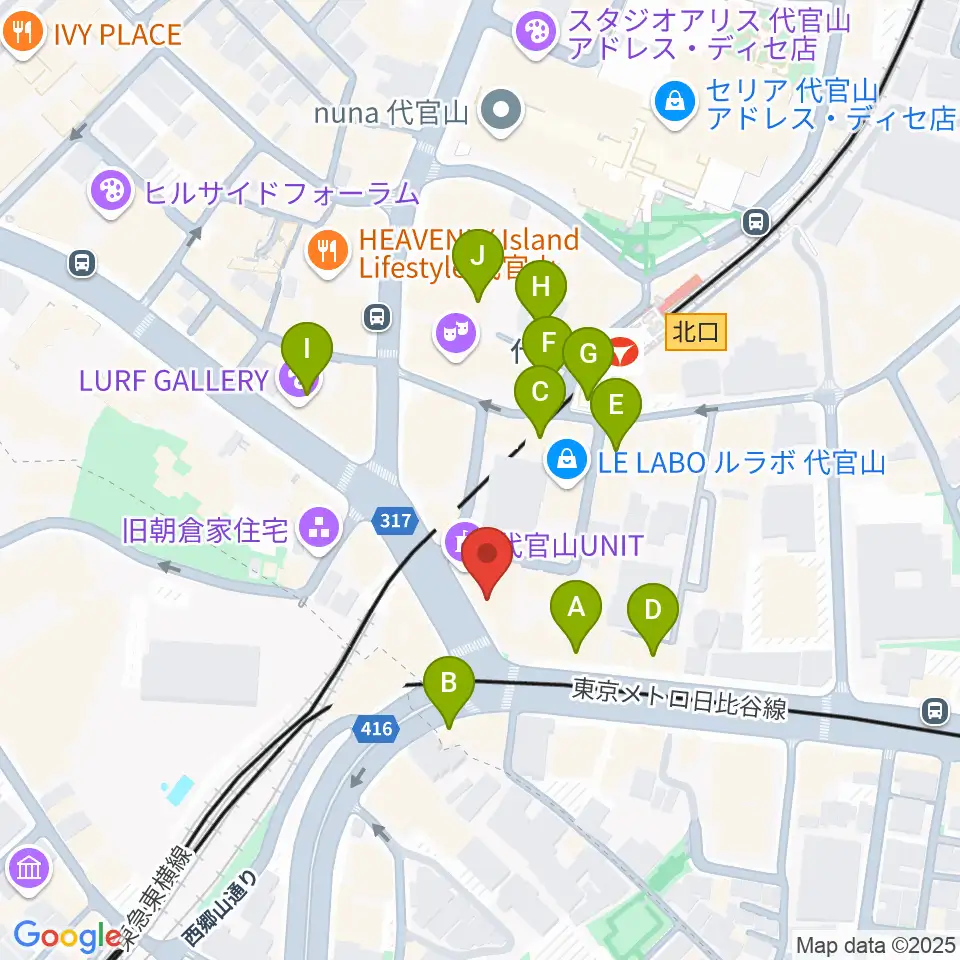 代官山B1FLAT周辺のカフェ一覧地図