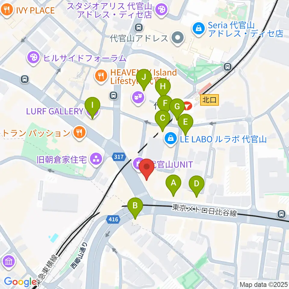 代官山B1FLAT周辺のカフェ一覧地図