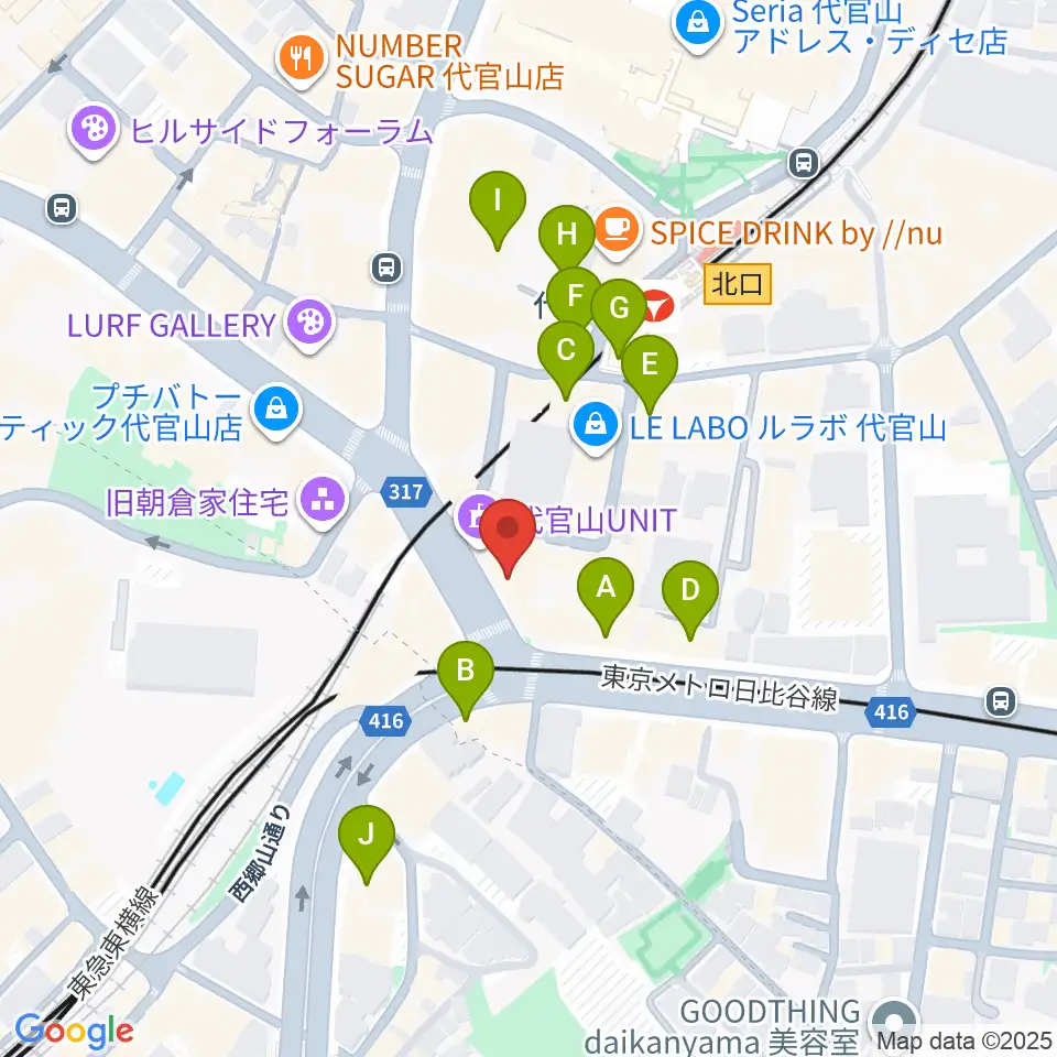 代官山B1FLAT周辺のカフェ一覧地図