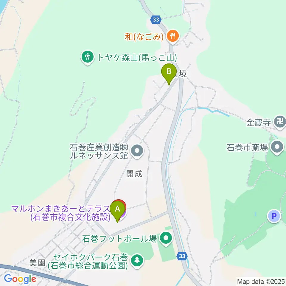 マルホンまきあーとテラス周辺のカフェ一覧地図