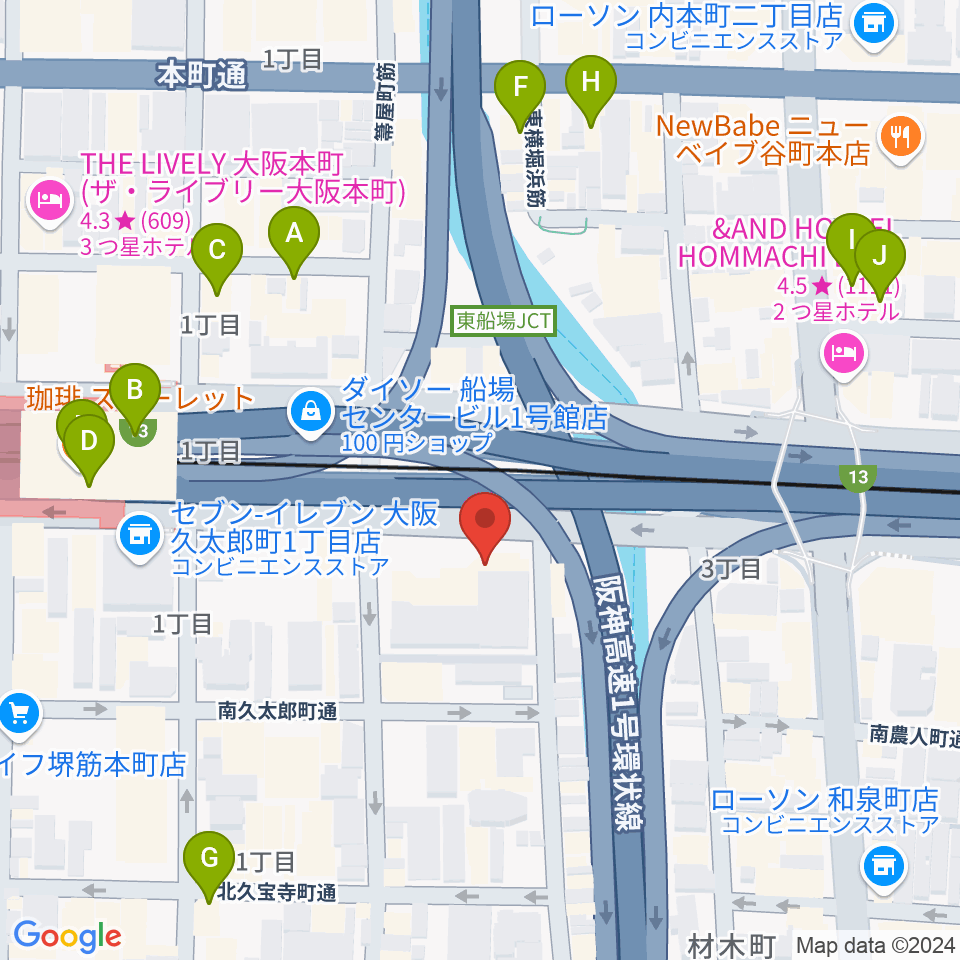 J:COM中央区民センター周辺のカフェ一覧地図