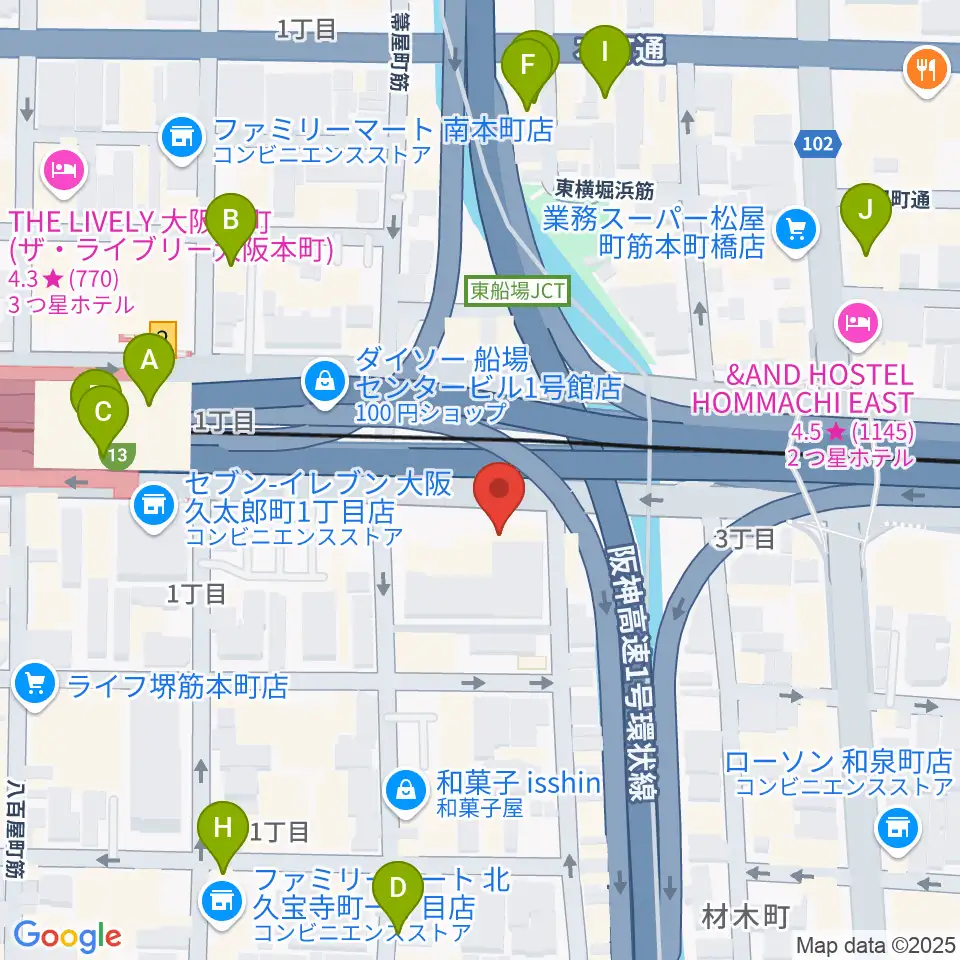 J:COM中央区民センター周辺のカフェ一覧地図