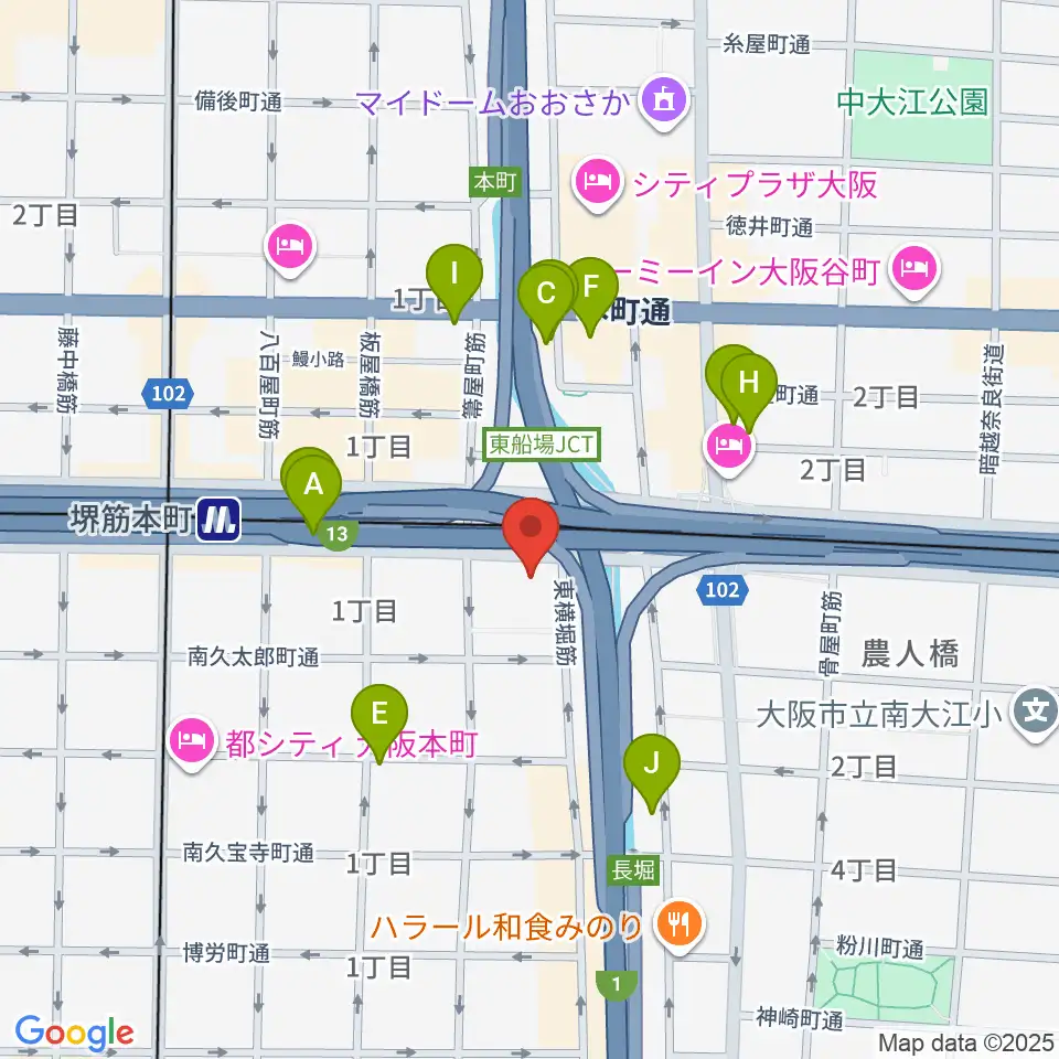 J:COM中央区民センター周辺のカフェ一覧地図