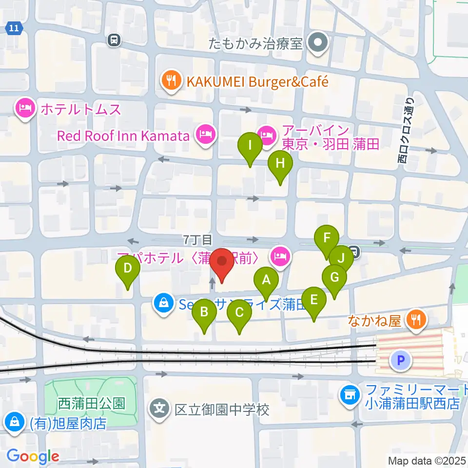 新堀ギター音楽院 蒲田教室周辺のカフェ一覧地図