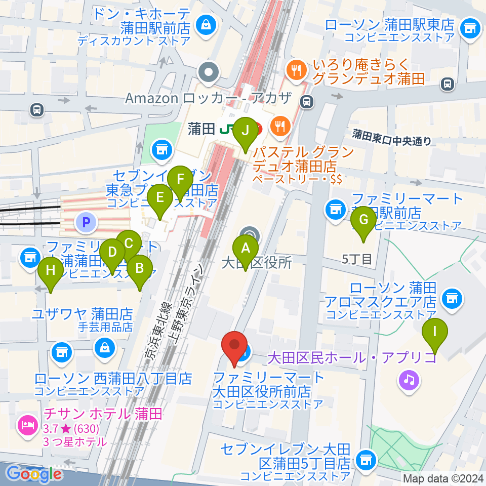 カワイ音楽教室 蒲田センター周辺のカフェ一覧地図