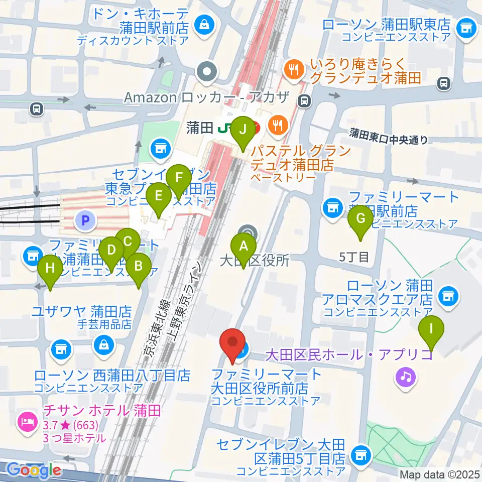 カワイ音楽教室 蒲田センター周辺のカフェ一覧地図