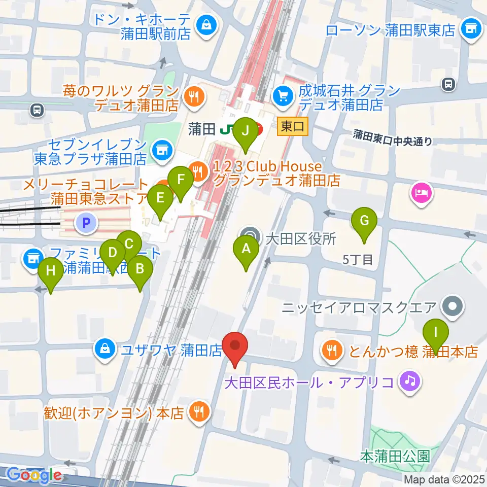 カワイ音楽教室 蒲田センター周辺のカフェ一覧地図