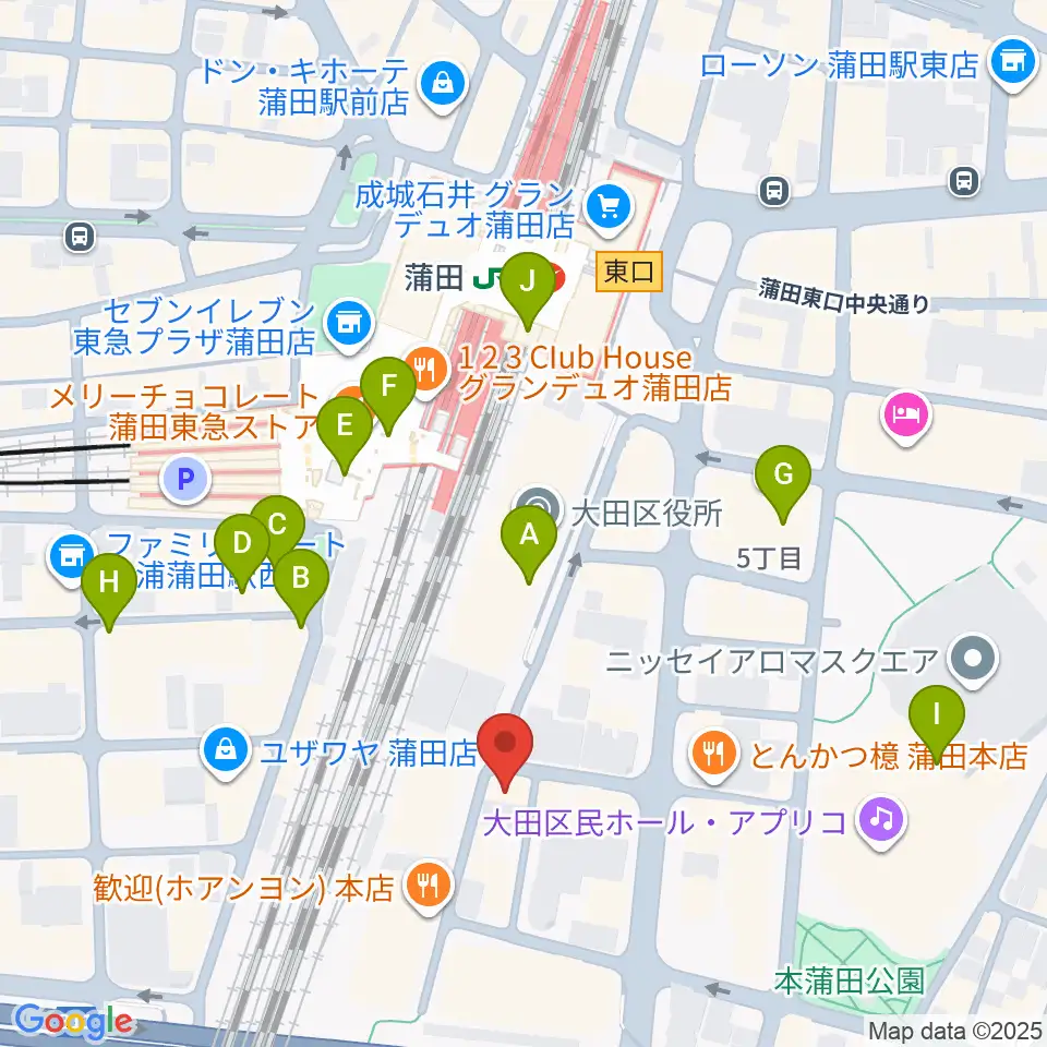 カワイ音楽教室 蒲田センター周辺のカフェ一覧地図