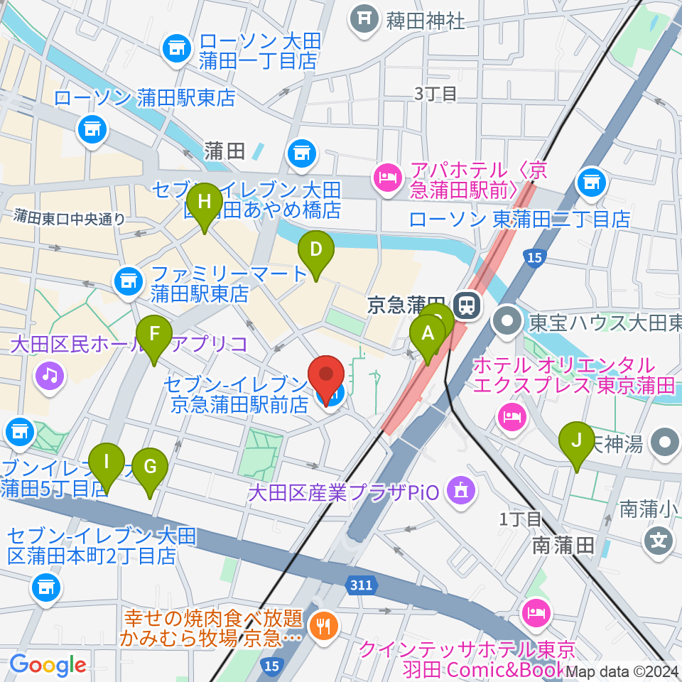 スター楽器蒲田センター周辺のカフェ一覧地図