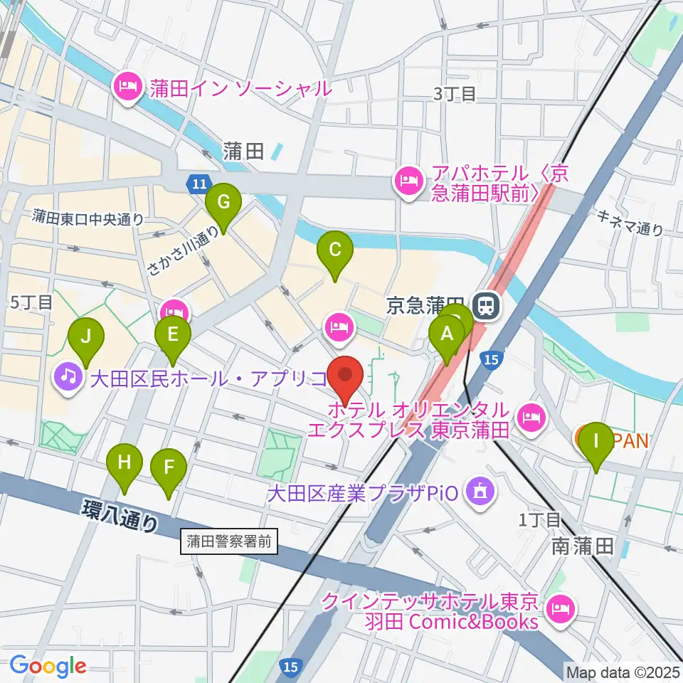 スター楽器蒲田センター周辺のカフェ一覧地図