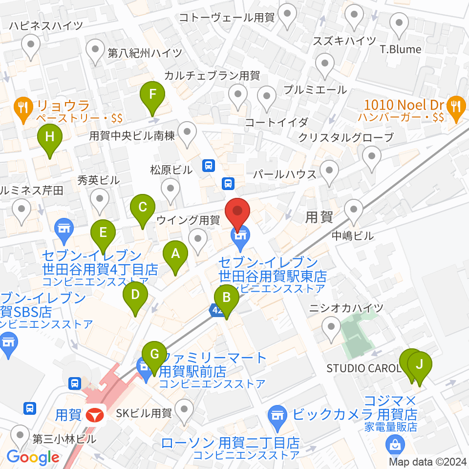 用賀 お琴・三味線・尺八教室周辺のカフェ一覧地図