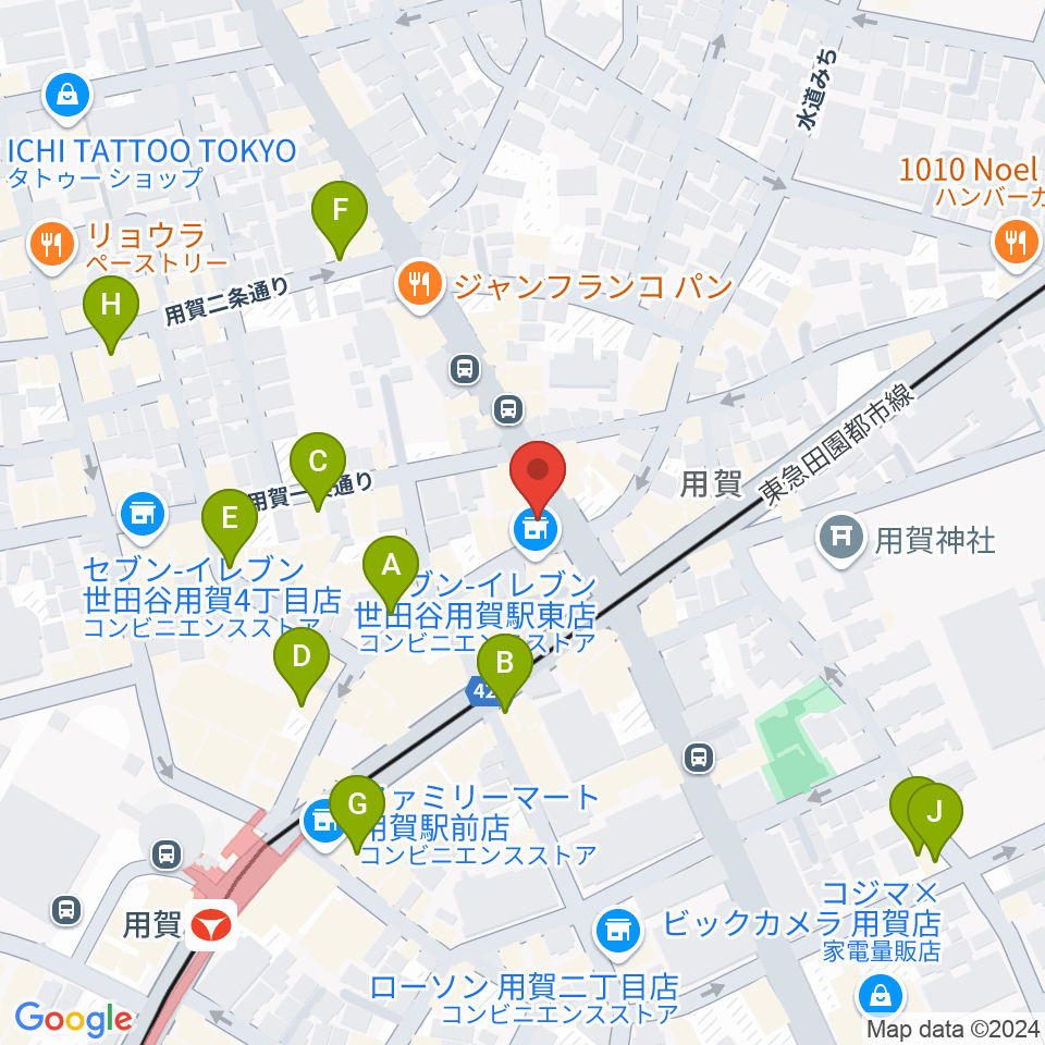 用賀 お琴・尺八・篠笛教室周辺のカフェ一覧地図