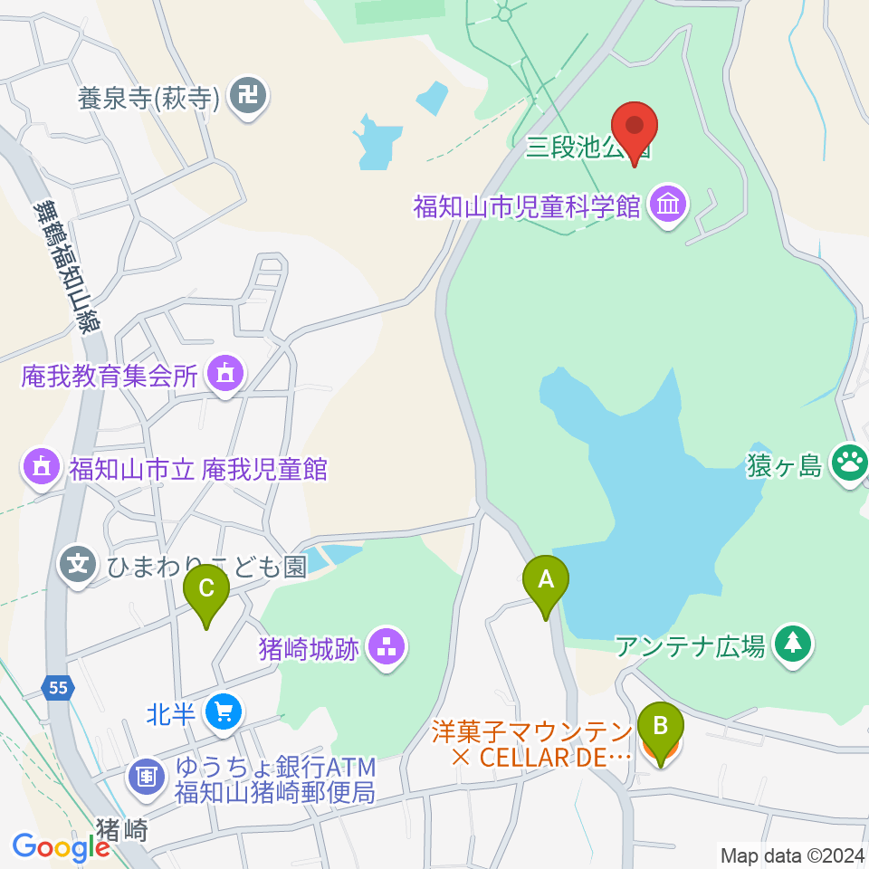 三段池公園総合体育館周辺のカフェ一覧地図