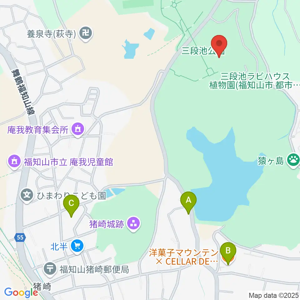 三段池公園総合体育館周辺のカフェ一覧地図
