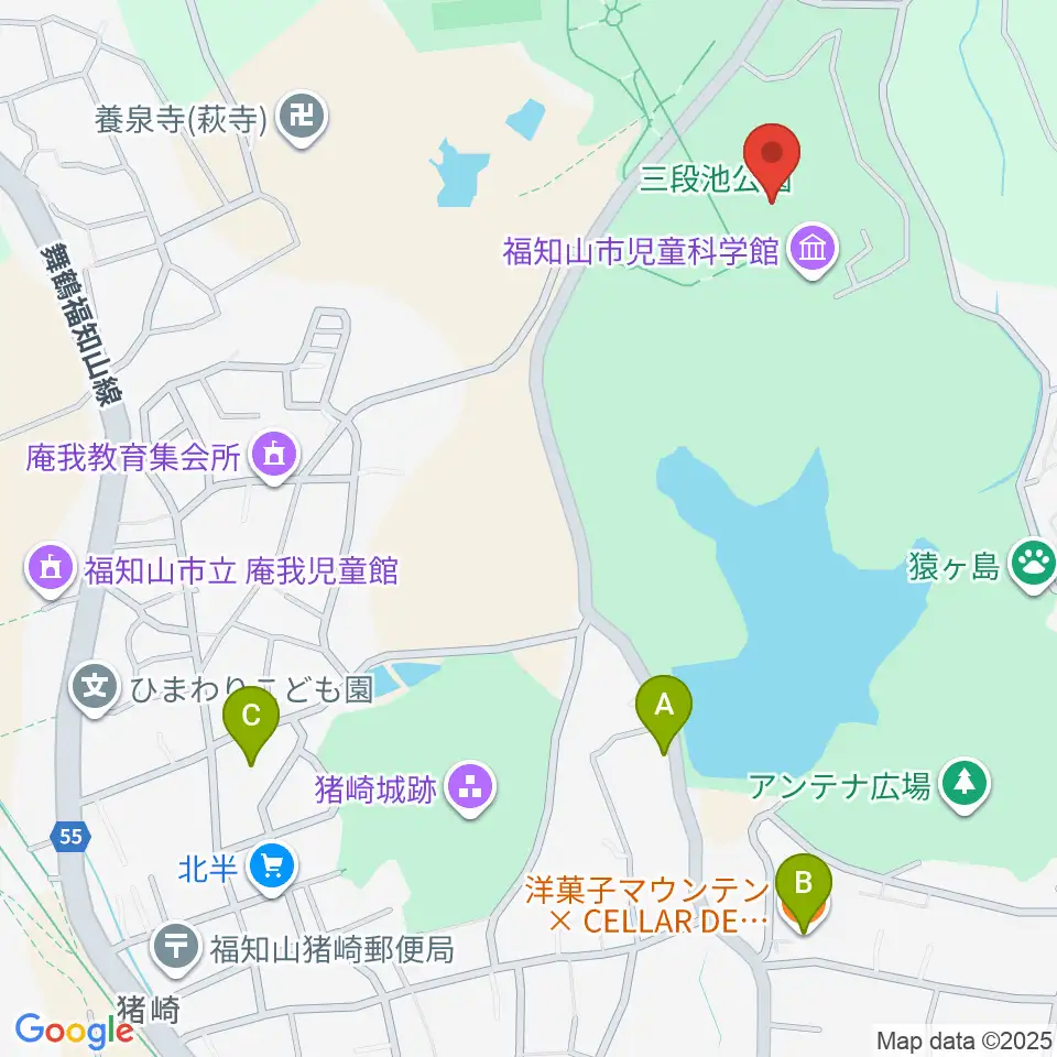 三段池公園総合体育館周辺のカフェ一覧地図