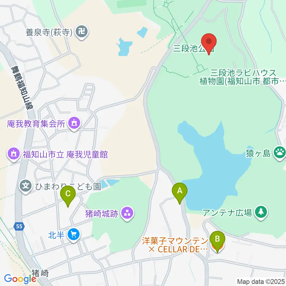 三段池公園総合体育館周辺のカフェ一覧地図