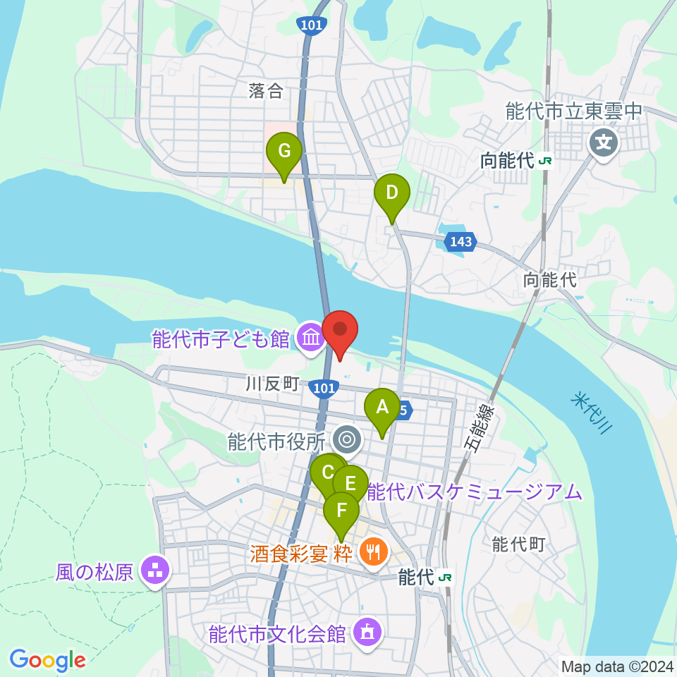 能代市総合体育館周辺のカフェ一覧地図