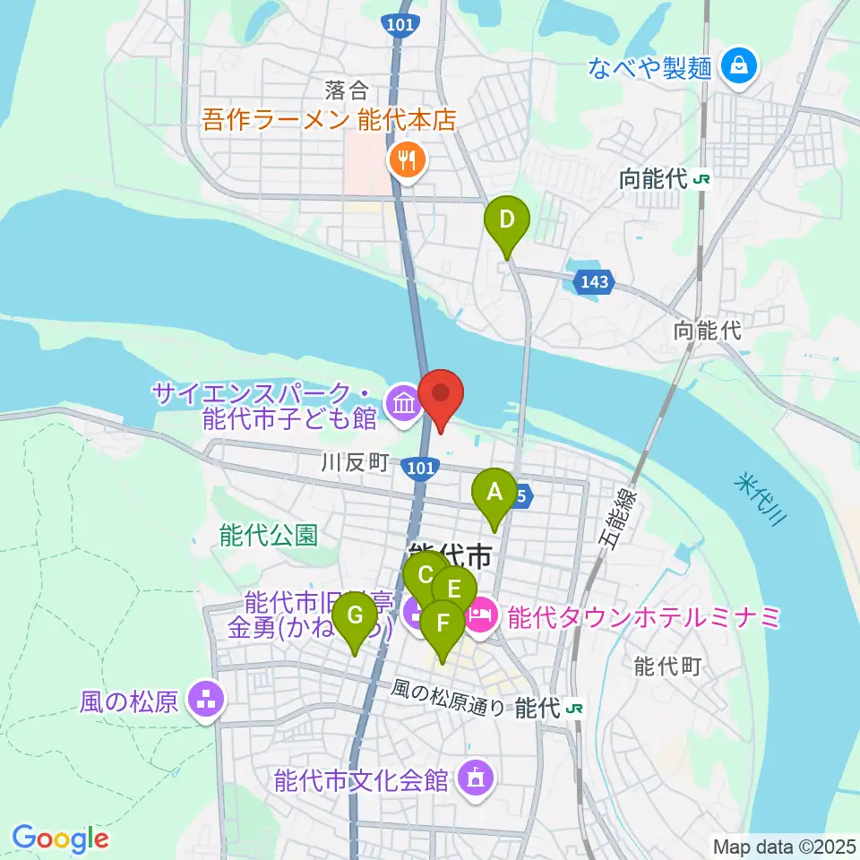 能代市総合体育館周辺のカフェ一覧地図