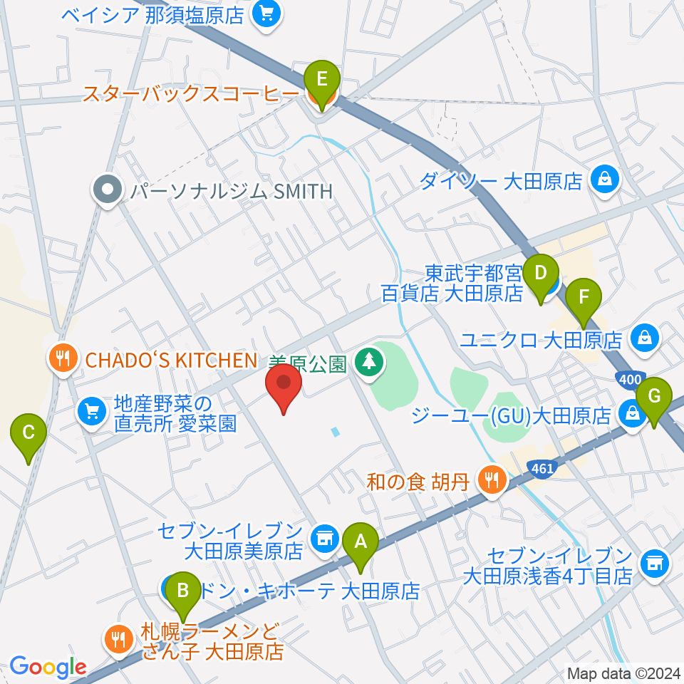 栃木県立県北体育館周辺のカフェ一覧地図