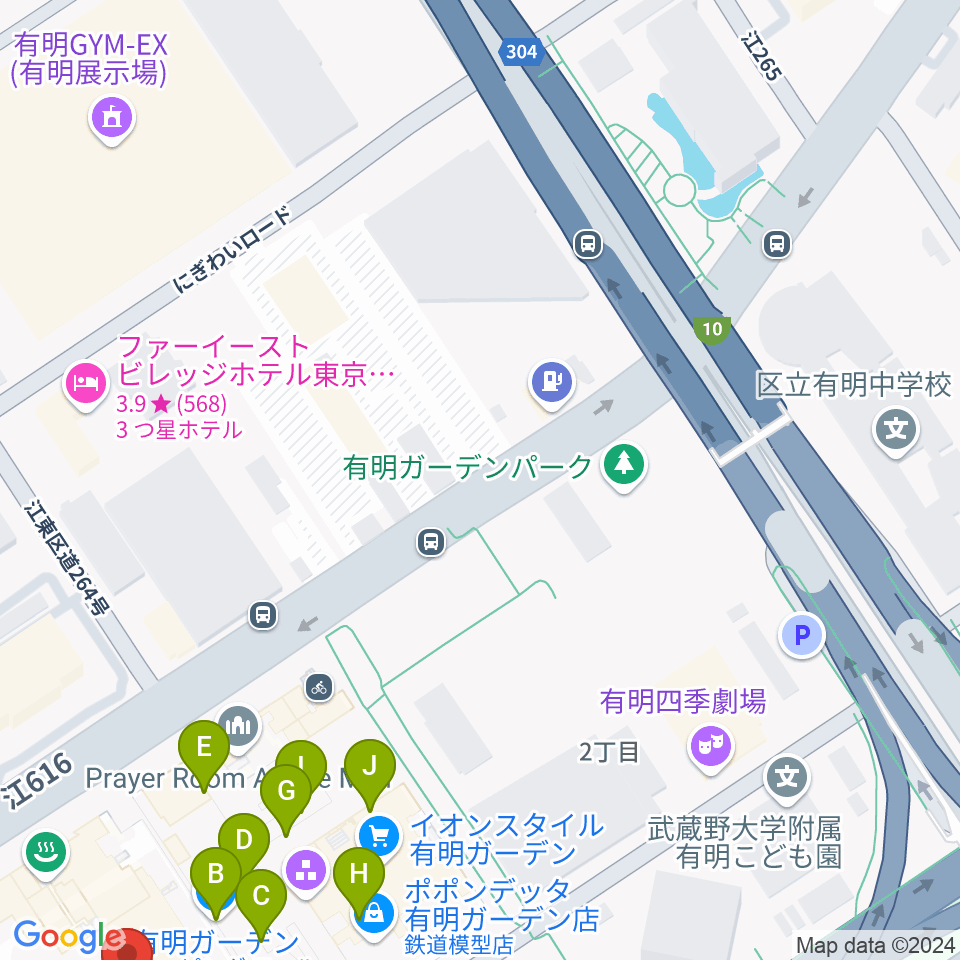 東京ガーデンシアター周辺のカフェ一覧地図