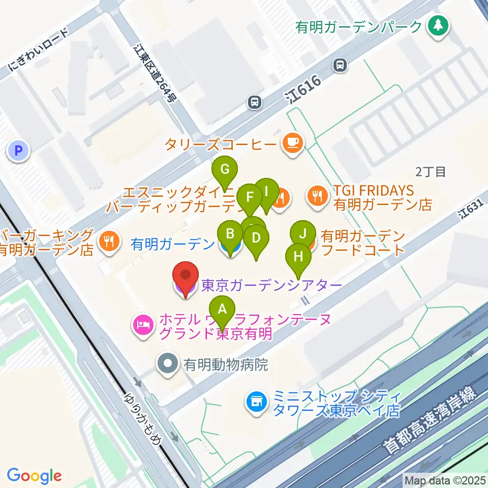 東京ガーデンシアター周辺のカフェ一覧地図
