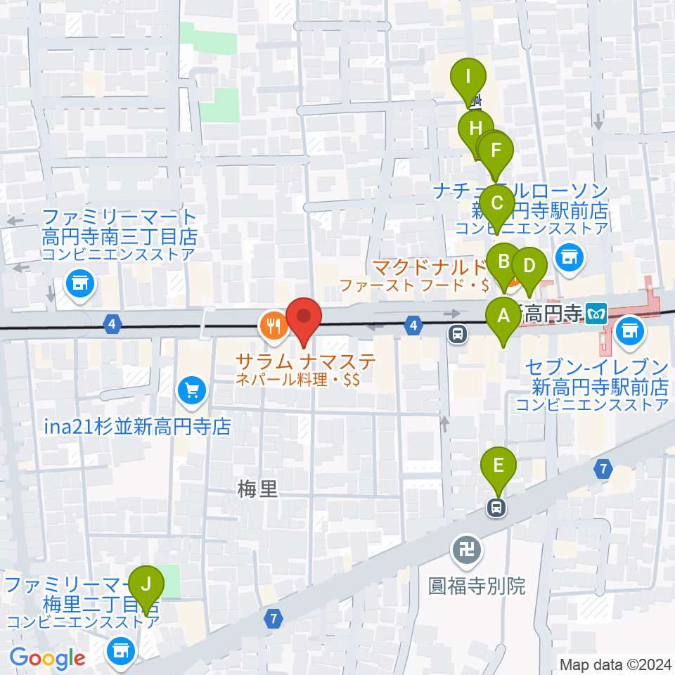 高円寺LOFT X周辺のカフェ一覧地図