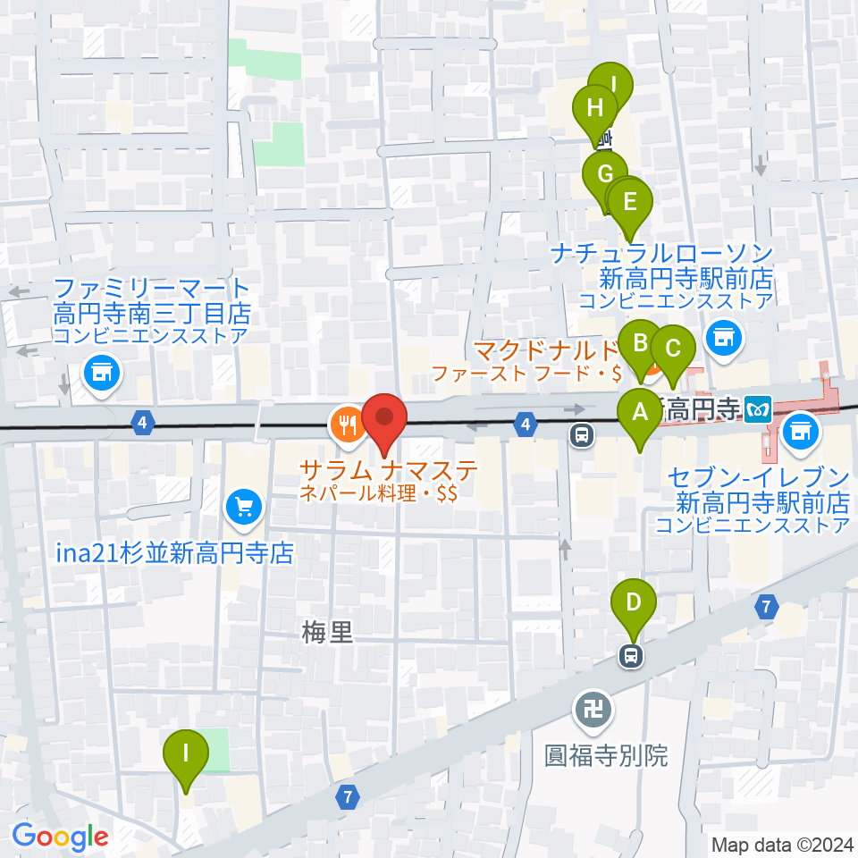 新高円寺LOFT X周辺のカフェ一覧地図