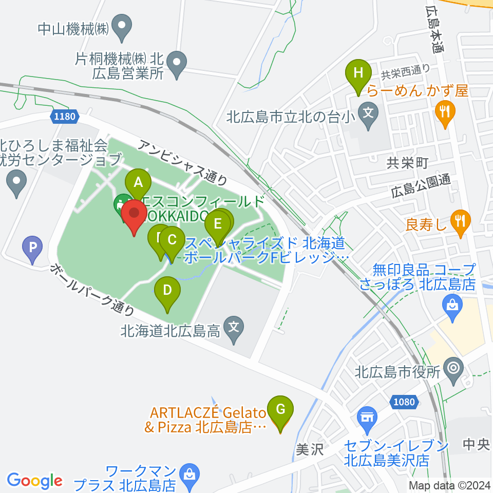 エスコンフィールドHOKKAIDO周辺のカフェ一覧地図