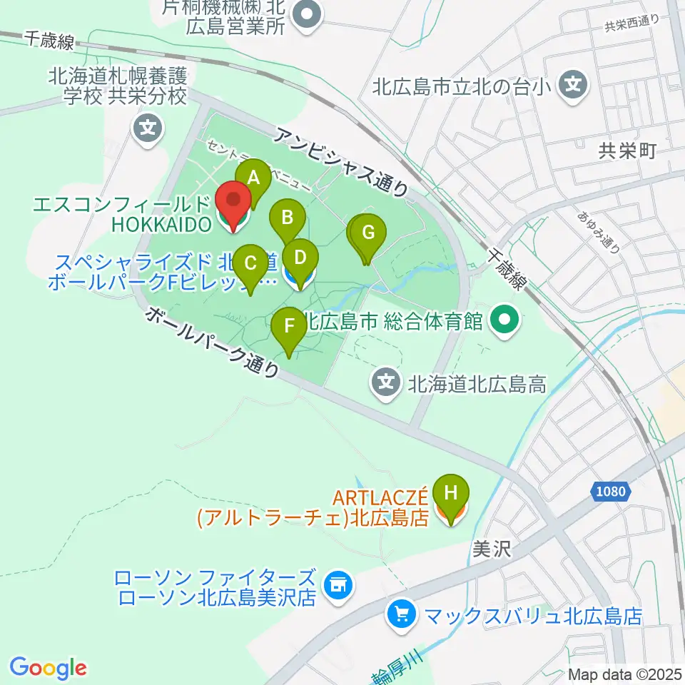 エスコンフィールドHOKKAIDO周辺のカフェ一覧地図