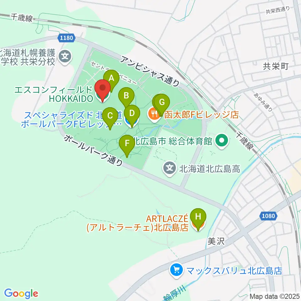エスコンフィールドHOKKAIDO周辺のカフェ一覧地図