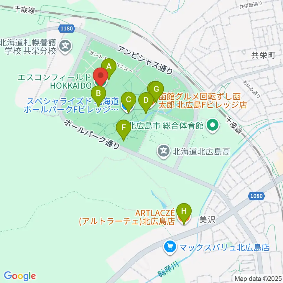 エスコンフィールドHOKKAIDO周辺のカフェ一覧地図