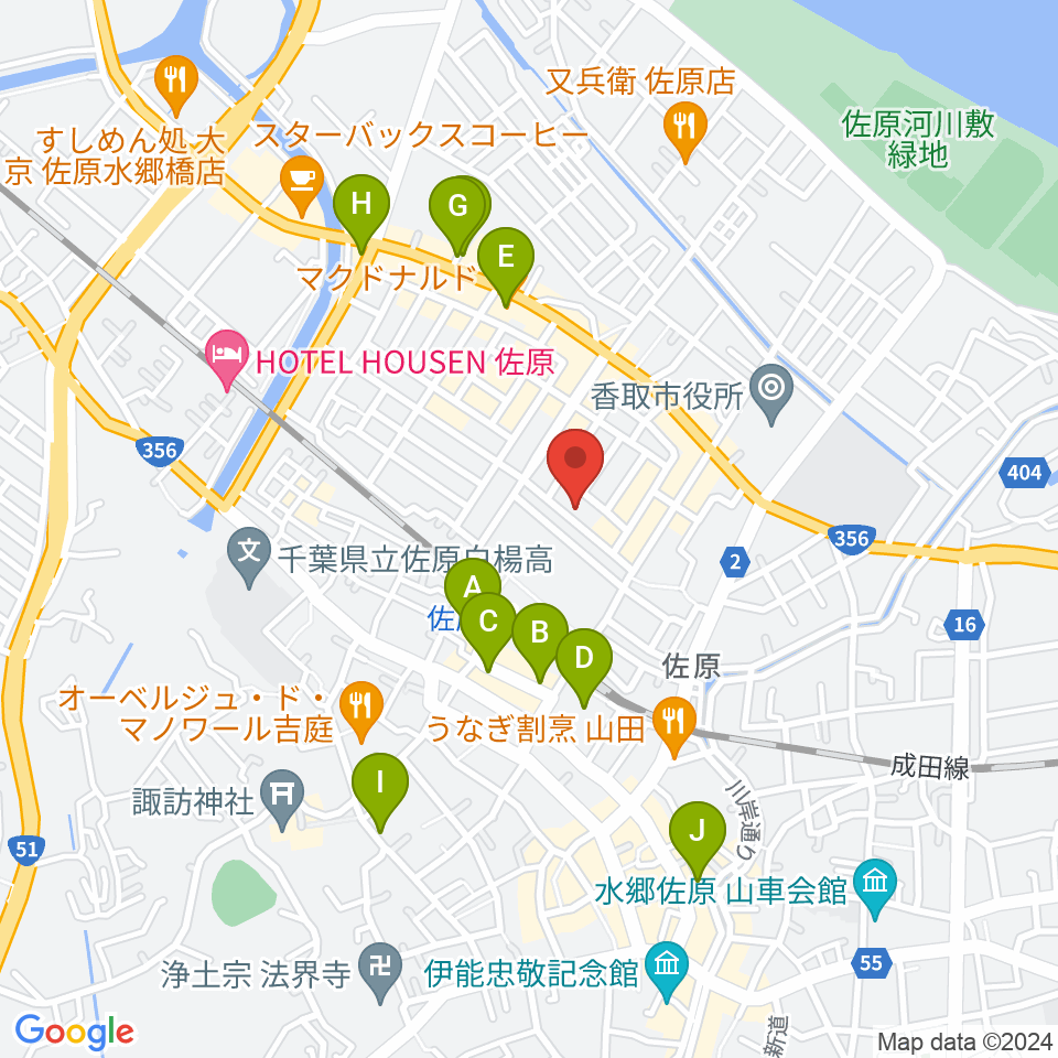 香取市佐原文化会館周辺のカフェ一覧地図