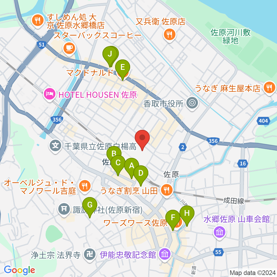 香取市佐原文化会館周辺のカフェ一覧地図