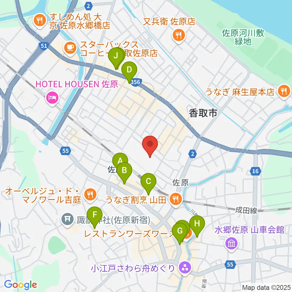 香取市佐原文化会館周辺のカフェ一覧地図