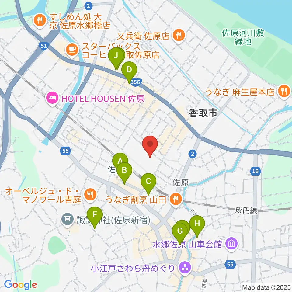 香取市佐原文化会館周辺のカフェ一覧地図