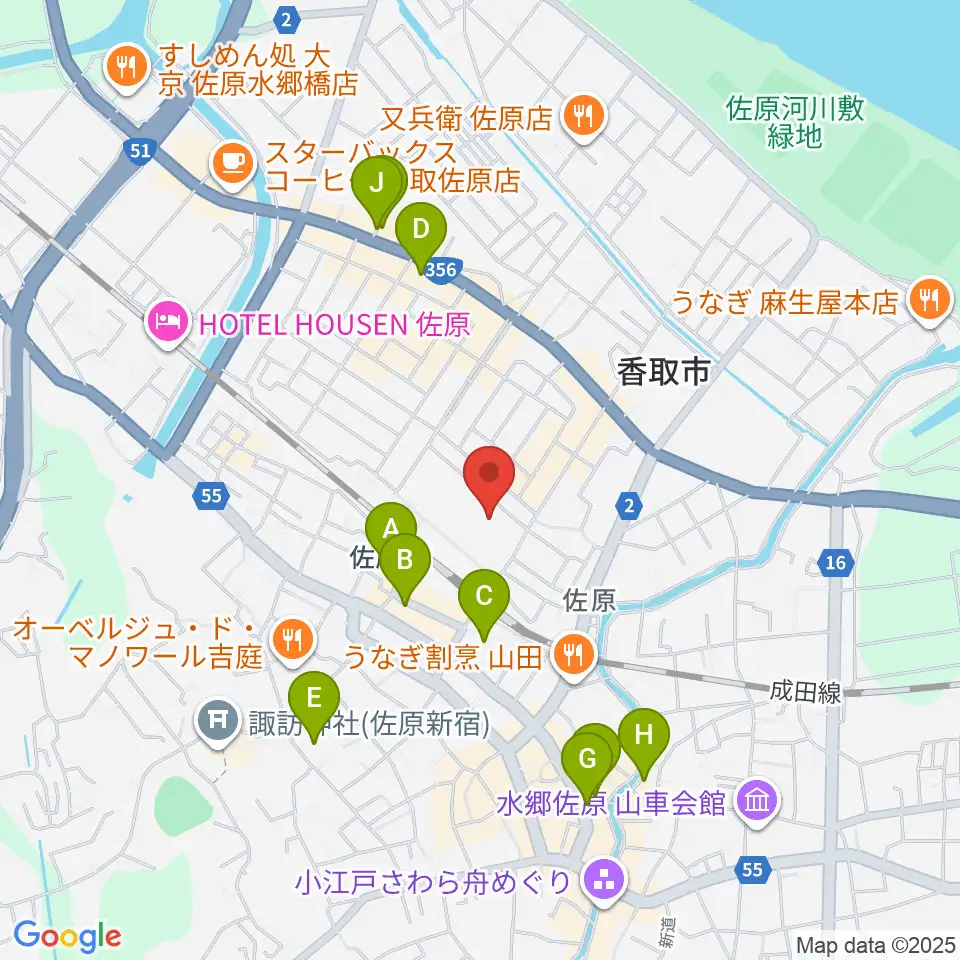 香取市佐原文化会館周辺のカフェ一覧地図