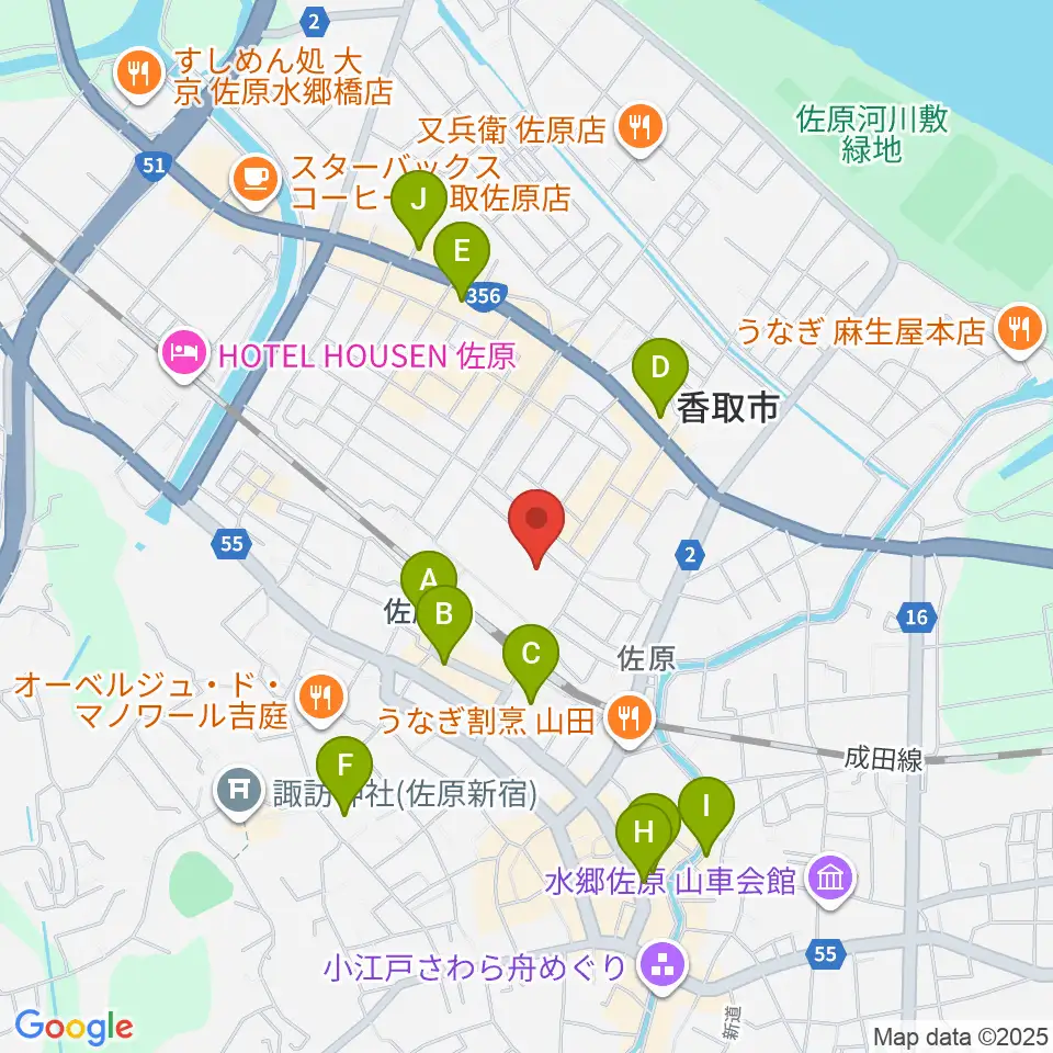 香取市佐原文化会館周辺のカフェ一覧地図