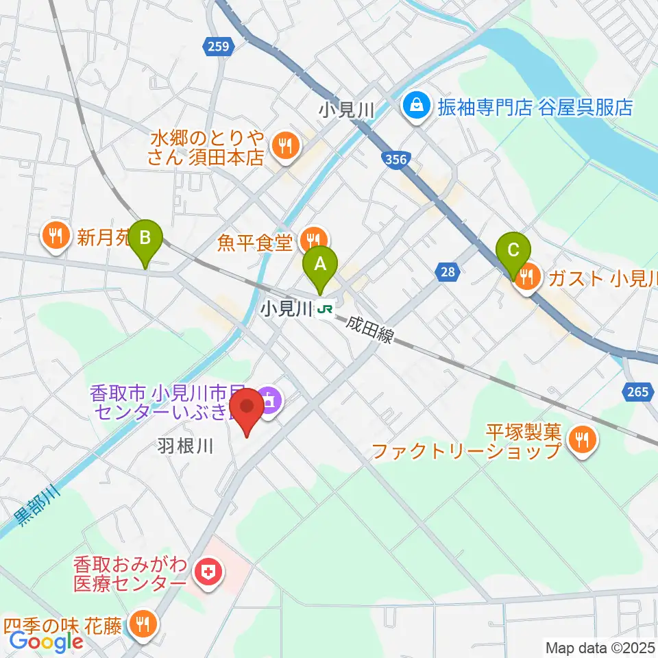 小見川市民センターいぶき館周辺のカフェ一覧地図