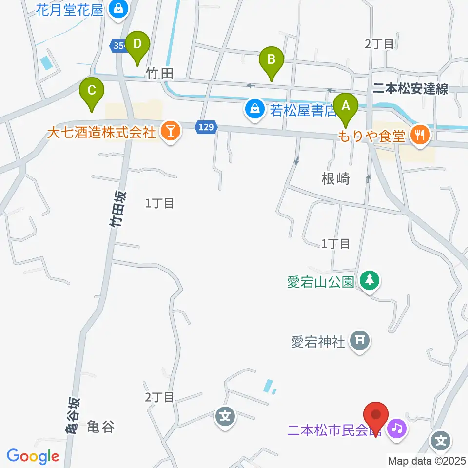 二本松市民会館周辺のカフェ一覧地図