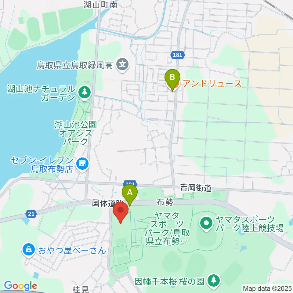 鳥取県民体育館周辺のカフェ一覧地図