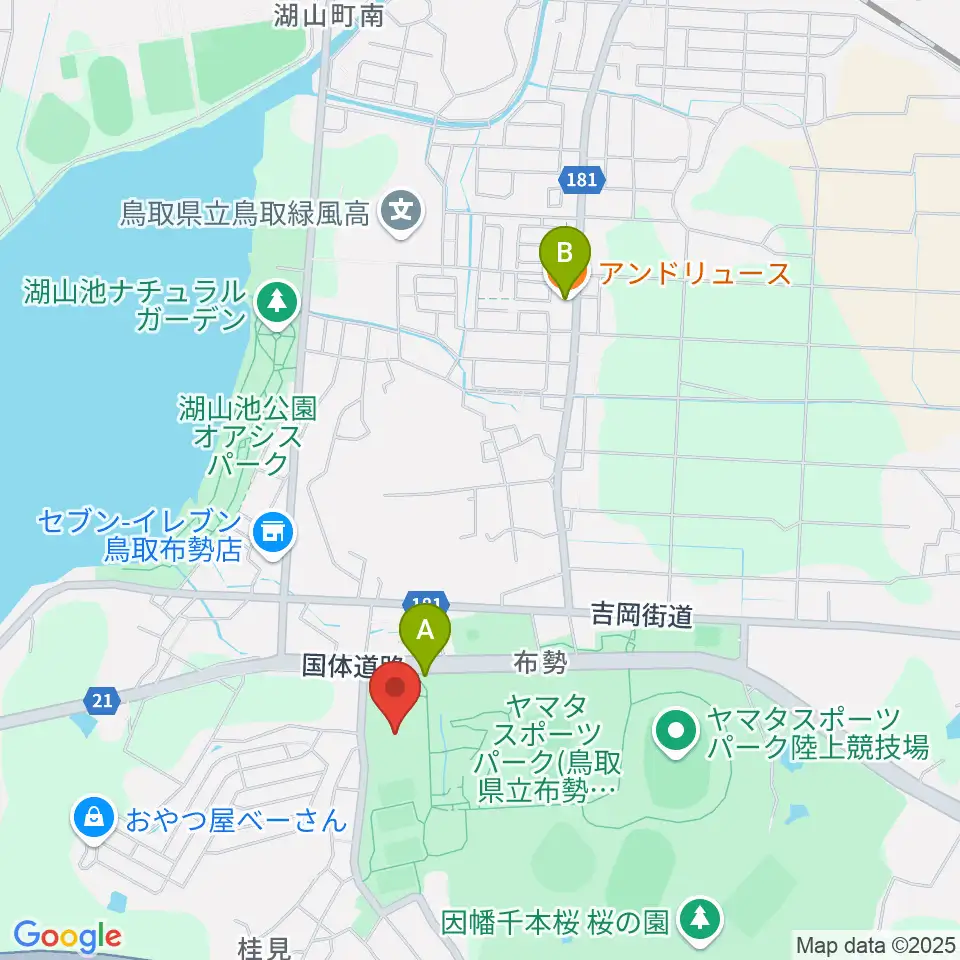 鳥取県民体育館周辺のカフェ一覧地図