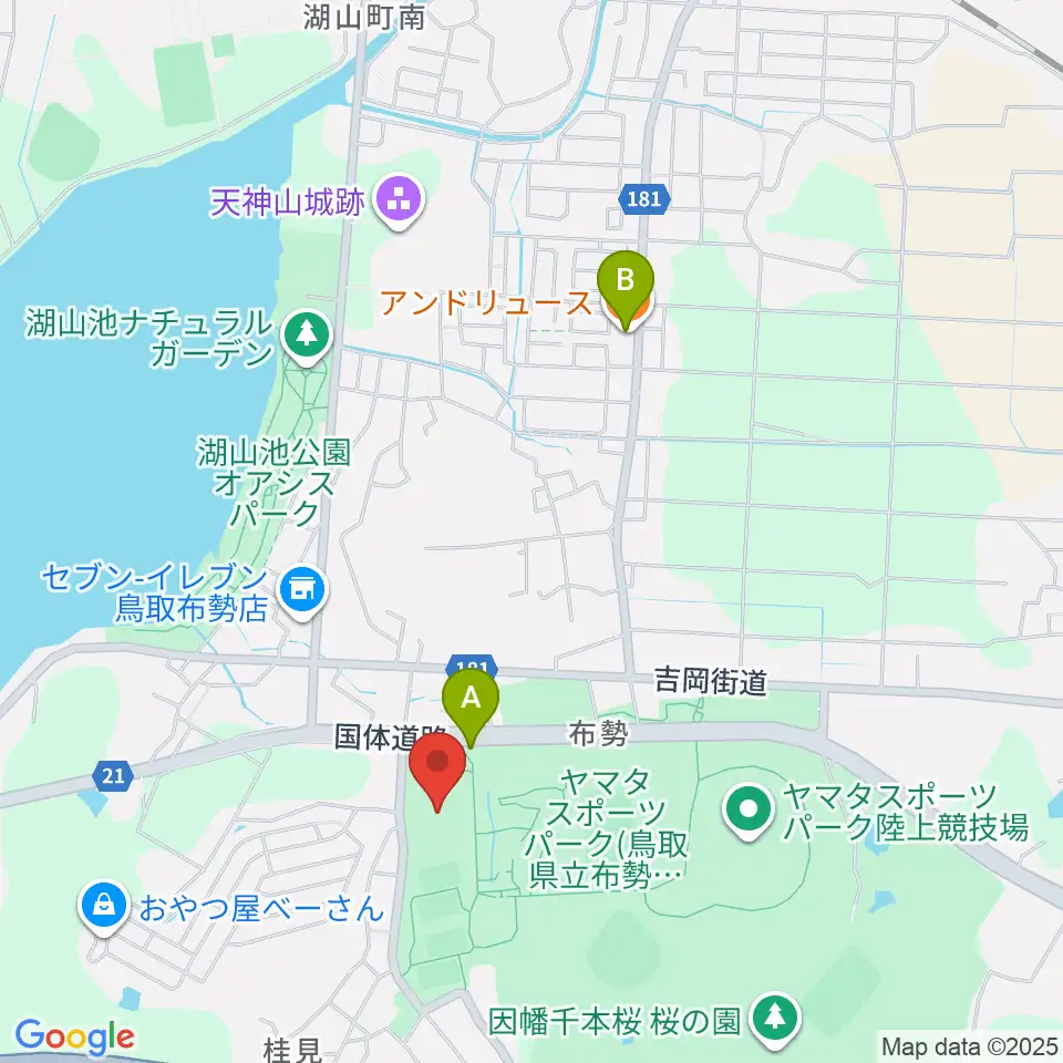 鳥取県民体育館周辺のカフェ一覧地図