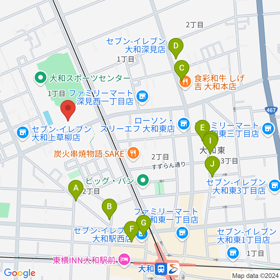 大和スポーツセンター体育会館周辺のカフェ一覧地図