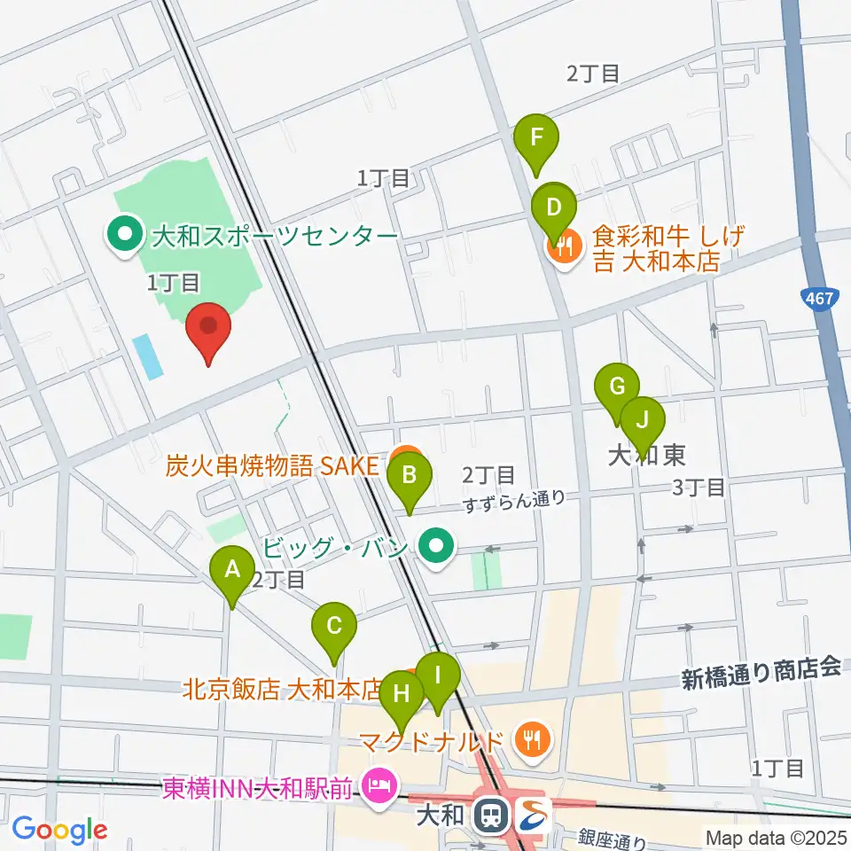 大和スポーツセンター体育会館周辺のカフェ一覧地図