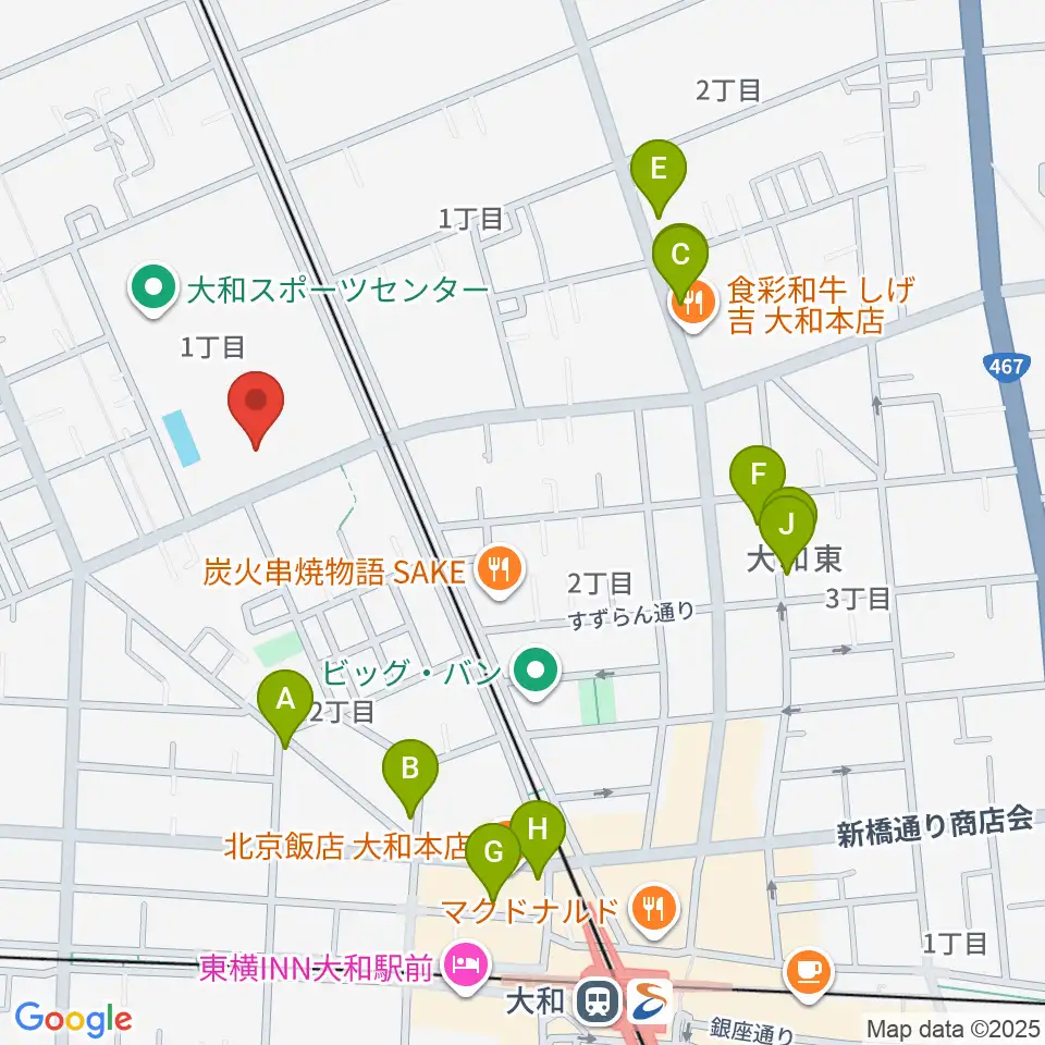 大和スポーツセンター体育会館周辺のカフェ一覧地図