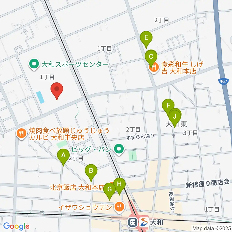 大和スポーツセンター体育会館周辺のカフェ一覧地図